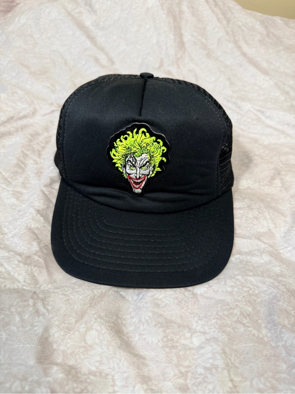Vintage 90s DC Comics The Joker Trucker Hat Black Mesh Snapback Batman Tag